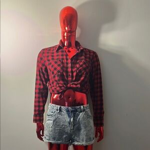 Hot Topic Red and Black Plaid Button Down Shirt